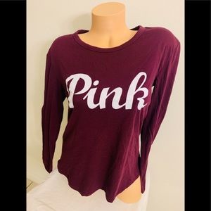NWT VS PINK  Tshirt  Long Sleeve Size M Burgundy